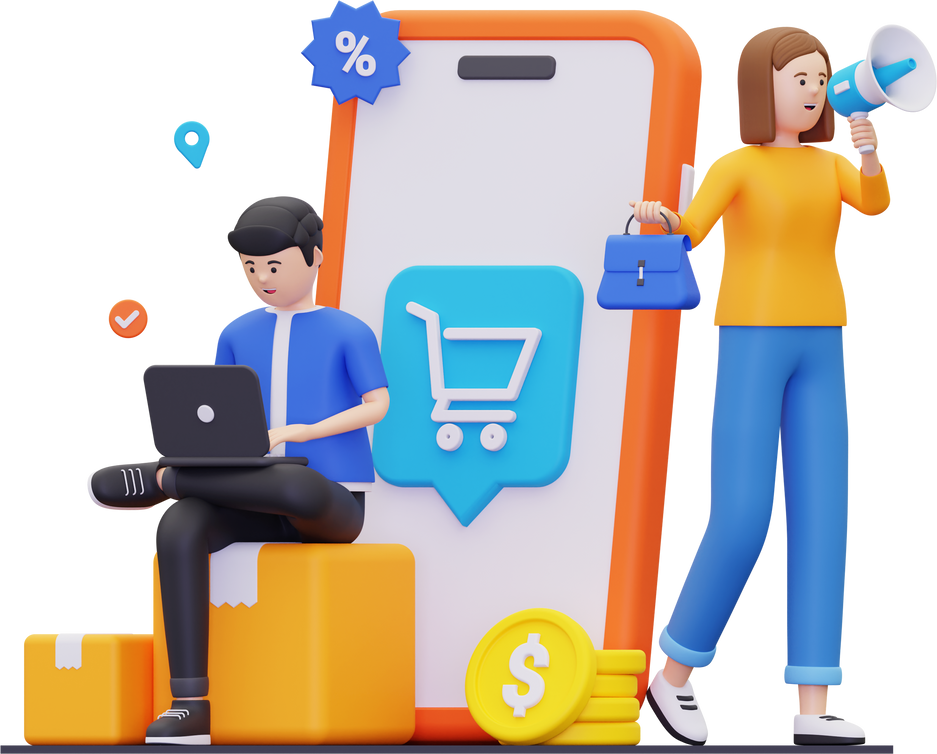 3d Announcement of product discounts in e commerce illustration